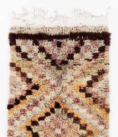 4x10 Ft Vintage Tulu Runner Rug with Checkered Design, Wool Hand-Knotted Carpet