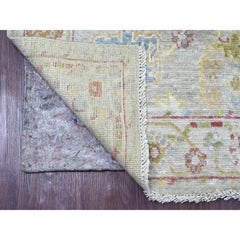 Tapis de course en laine nouée à la main 4'1 "x10' gris Afghan Angora Oushak Leaf Design