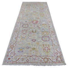 Tapis de course en laine nouée à la main 4'1 "x10' gris Afghan Angora Oushak Leaf Design