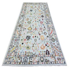 4'1 "x10' Bleu ciel Afghan Angora Oushak Wool Tapis oriental noué à la main