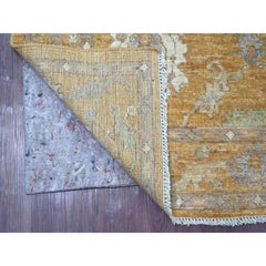 4'1"x10'1" Golden Brown Hand Knotted 100% Wool Afghan Angora Oushak Runner Rug