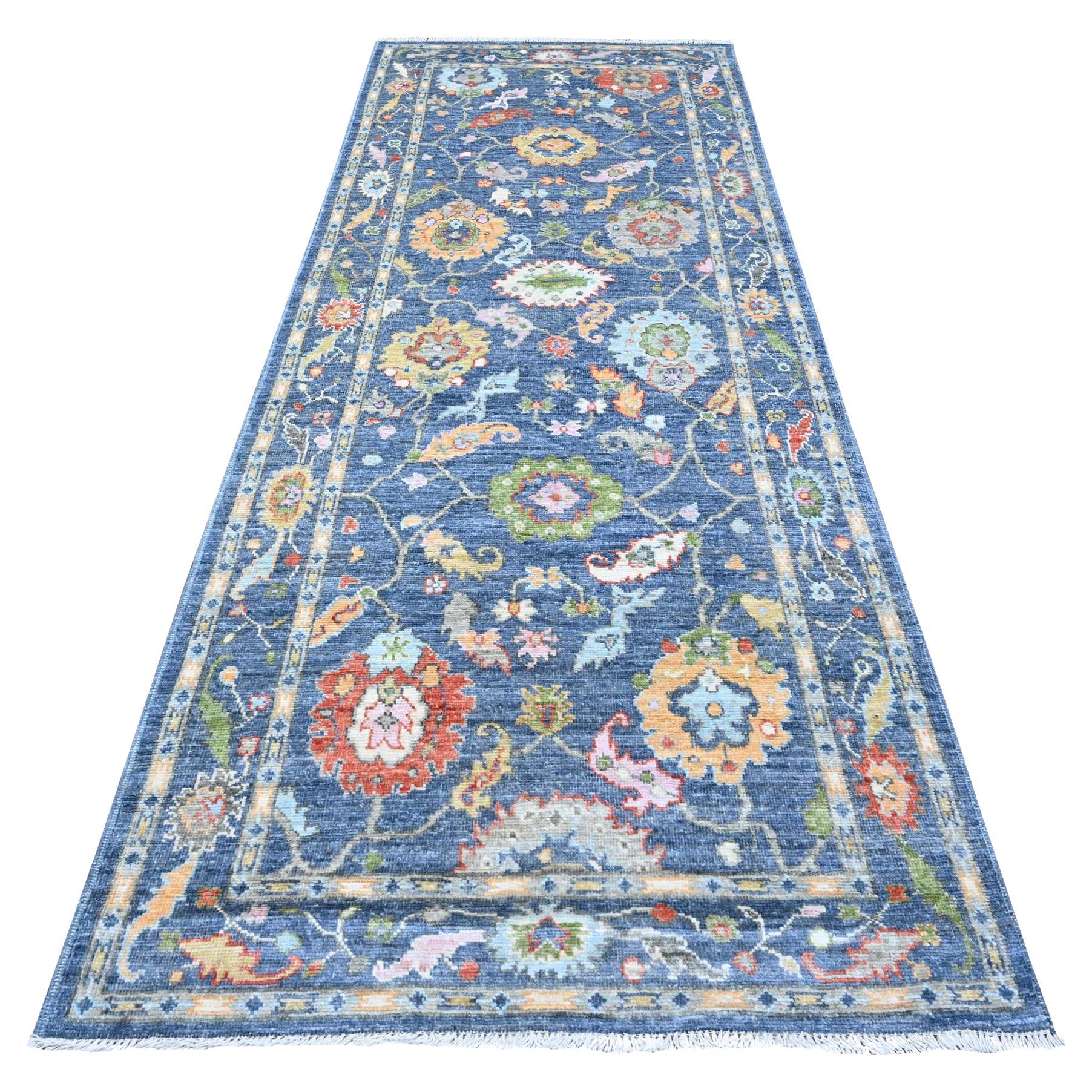 4'1 "x10'7" Steel Blue Afghan Angora Oushak Wide Gallery Oriental Runner Rug (tapis de course oriental)
