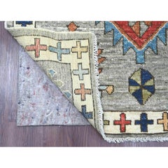 4'1"x11'10" Gray Anatolian Village Inspired Design Hand Knotted Wool Runner Rug