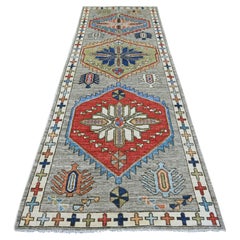 4'1"x11'10" Gray Anatolian Village Inspired Design Hand Knotted Wool Runner Rug