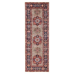 4'1"x11'10" Ivory Bijar Senneh Design Hand Knotted Soft Wool Runner Oriental Rug