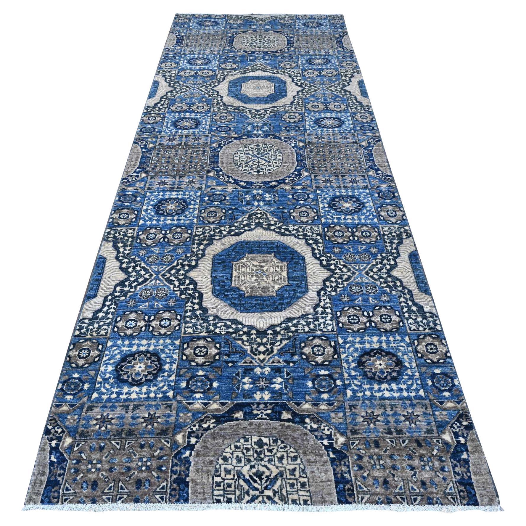 4'1"x11'6" Blue Aryana Collection Mamluk Design Wide Runner Oriental Rug