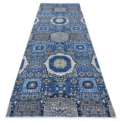 4'1"x11'6" Blue Aryana Collection Mamluk Design Wide Runner Oriental Rug