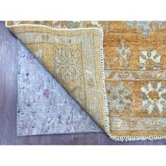 4'1"x11'8" Brown Wool Afghan Angora Oushak Hand Knotted Runner Oriental Rug