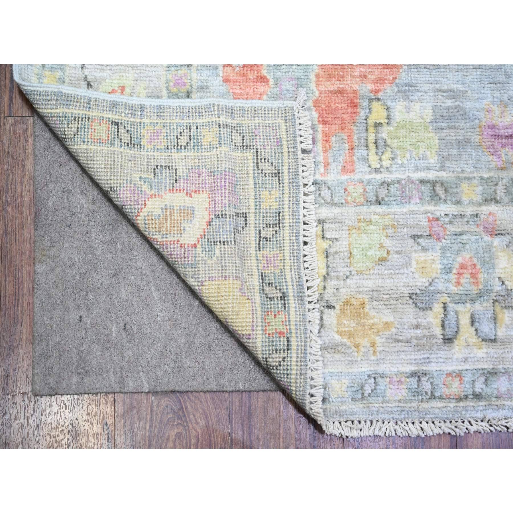 Stone Gray, Afghan Angora Oushak with Colorful Leaf Design, Vegetable Dyes, Pure Wool, Hand Knotted Wide Runner Oriental Rug
Primary materials: Wool
Latex: No Pile 
height: 0.25 Inches
Style: Transitional
Primary color: Grey
Secondary colors: