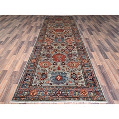 4'1"x11'9" Agate Gray Heriz All Over Design Hand Knotted Soft Wool Runner Rug