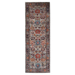 Alfombra de Correr de Lana Suave Anudada a Mano con Diseño Integral Heriz Gris Ágata 4'1 "x11'9"