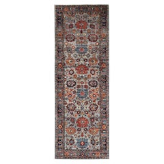 4'1"x11'9" Agate Gray Heriz All Over Design Hand Knotted Soft Wool Runner Rug