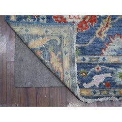4'1"x11'9" Denim Blue Afghan Angora Oushak Runner Wide Gallery Oriental Rug