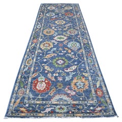 4'1 "x11'9" Bleu denim Afghan Angora Oushak Runner Wide Gallery Tapis d'Orient