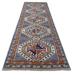 4
1 "x11
9" Grauer breiter Läufer Afghan Village Design Wolle handgeknüpfter Orientteppich
