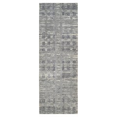 4'1 "x12' Grauer handgesponnener, ungefärbter Wollteppich Modern Hand Knotted Wide Runner Rug