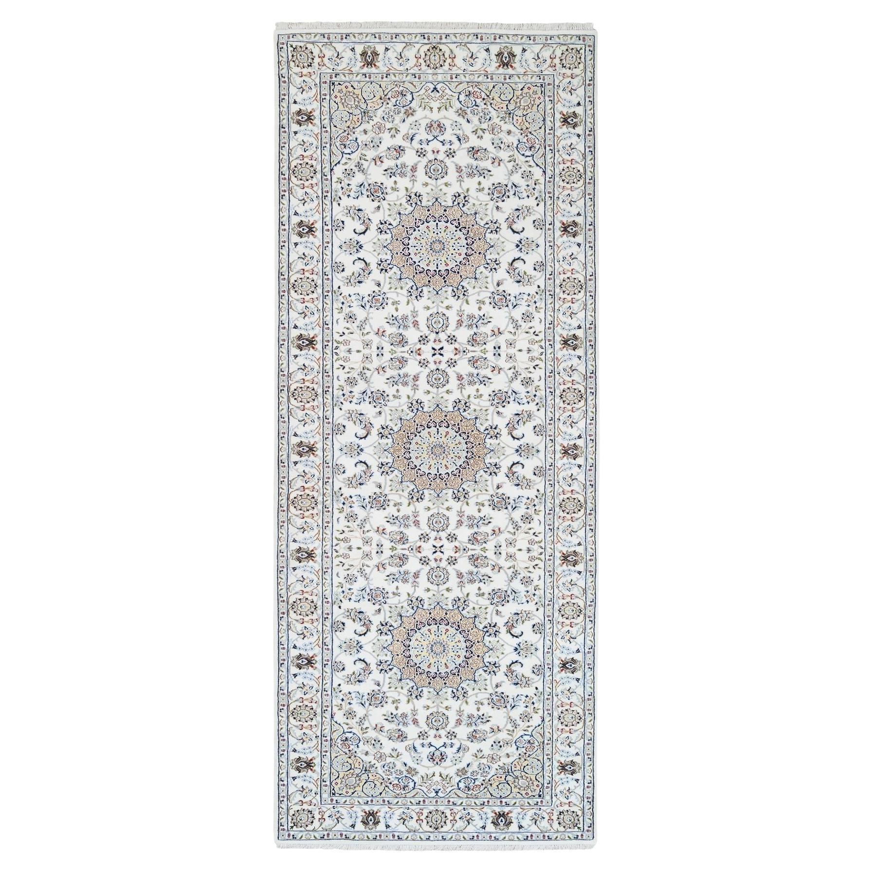 4'1"x12' Ivory Nain 250 KPSI Wool Hand Knotted Wide Runner Oriental Rug