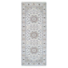 Tapis oriental large noué à la main ivoire Nain 250 KPSI 4'1"x12'