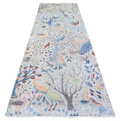 4'1"x12' Stone Eagle Gray Wool Hand Knotted Afghan Peshawar Wide Runner Rug