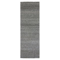 4'1 "x12'1" Battleship Gray Grass Design Undyed Wool Hand Knotted Wide Runner Rug (tapis de course large en laine non teintée)