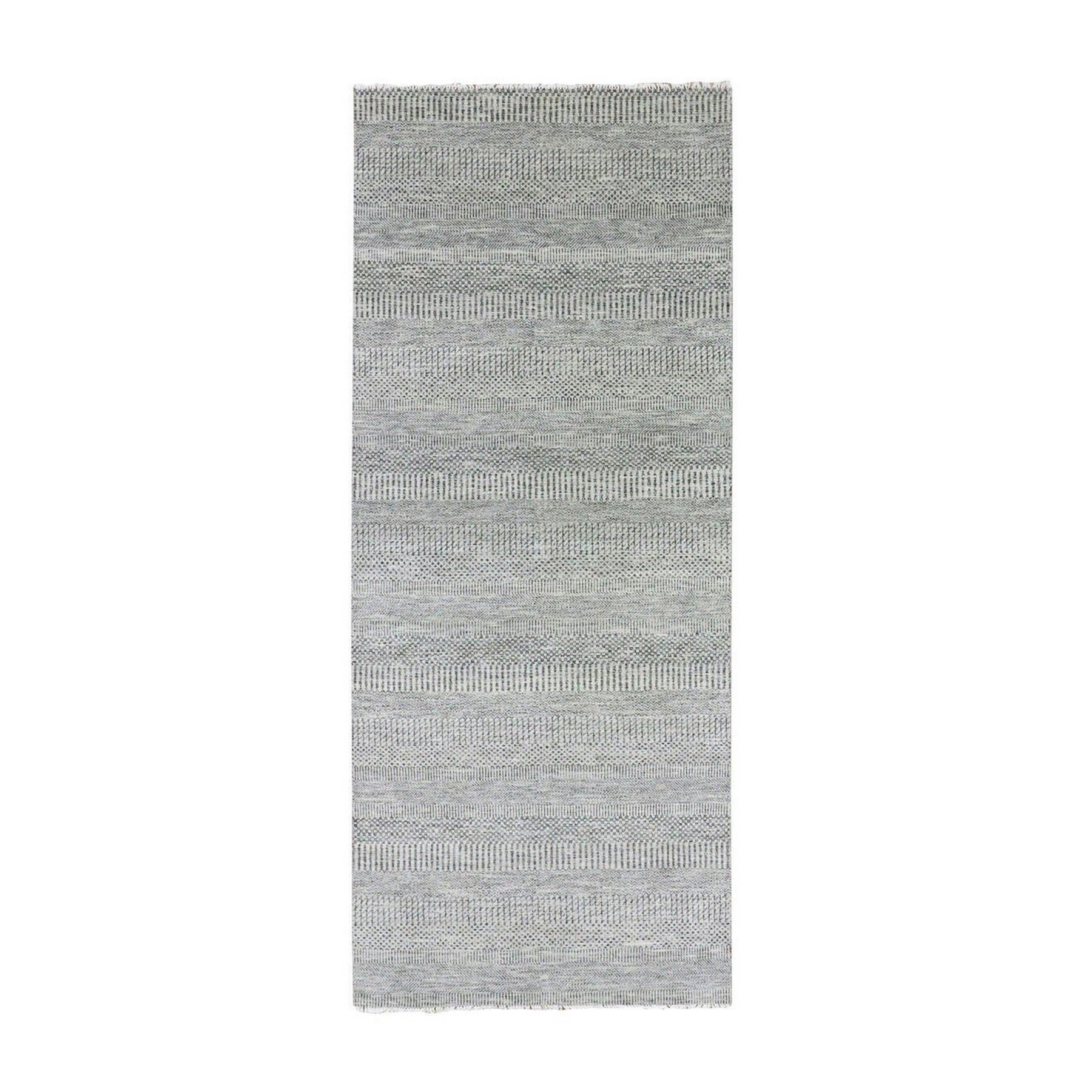 4'1 "x12'1" Gris métallisé Grass Design/One Laine non teintée Tapis de course large noué à la main en vente