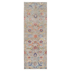 4'1 "x12'2" Tan Sickle Leaf Design Silk With Wool Hand Knotsted Wide Runner Rug (tapis de course large en soie et laine noués à la main)