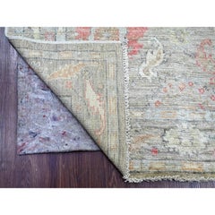 4'1 "x15'1" Tapis de course en laine grise Afghan Angora Oushak Leaf Design noué à la main