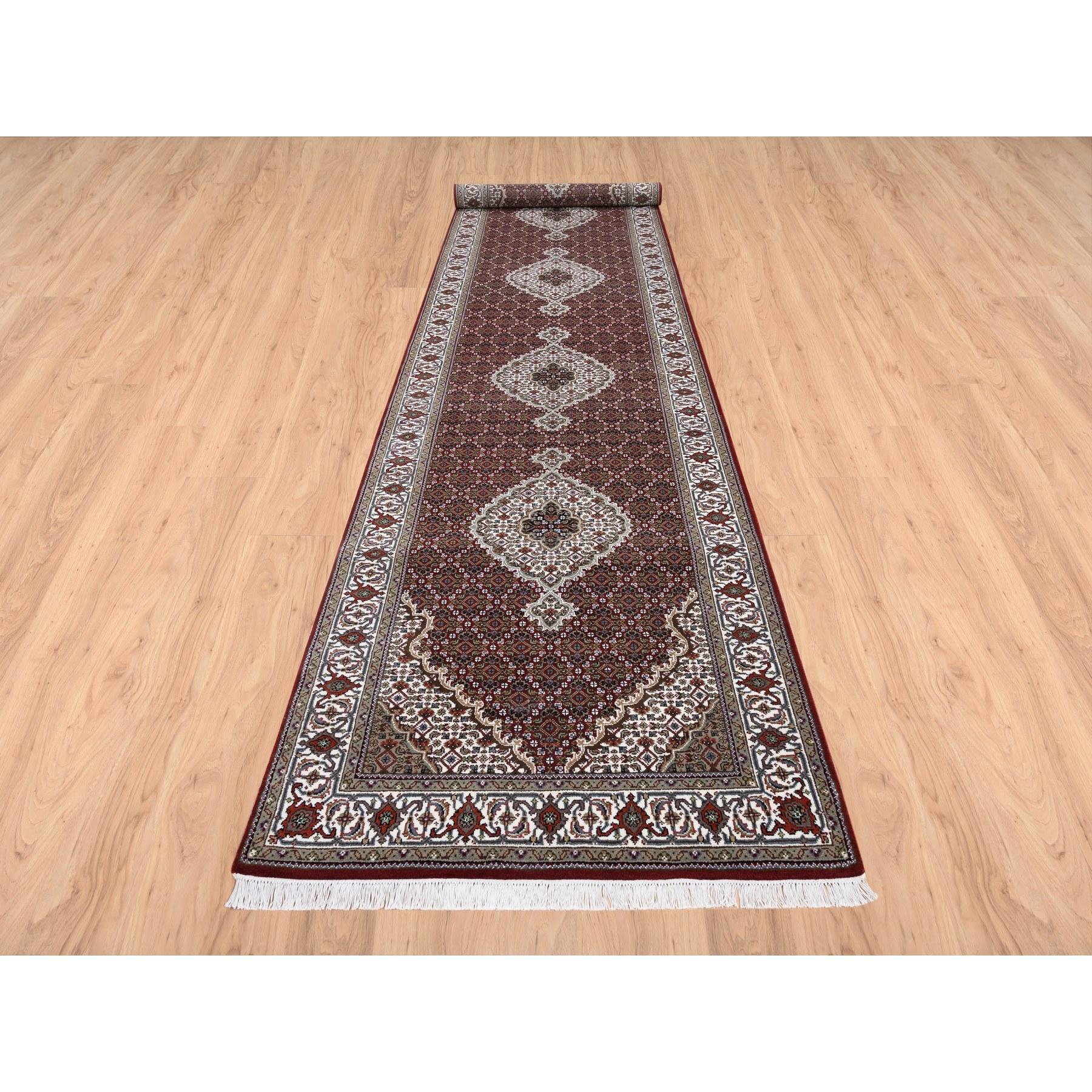 This is a truly genuine one-of-a-kind Burnt Red Tabriz Mahi with Fish Medallions Design Wool Hand Knotted Oriental Wide XL Runner Rug. It has been Knotted for months and months in the centuries-old weaving craftsmanship techniques by expert