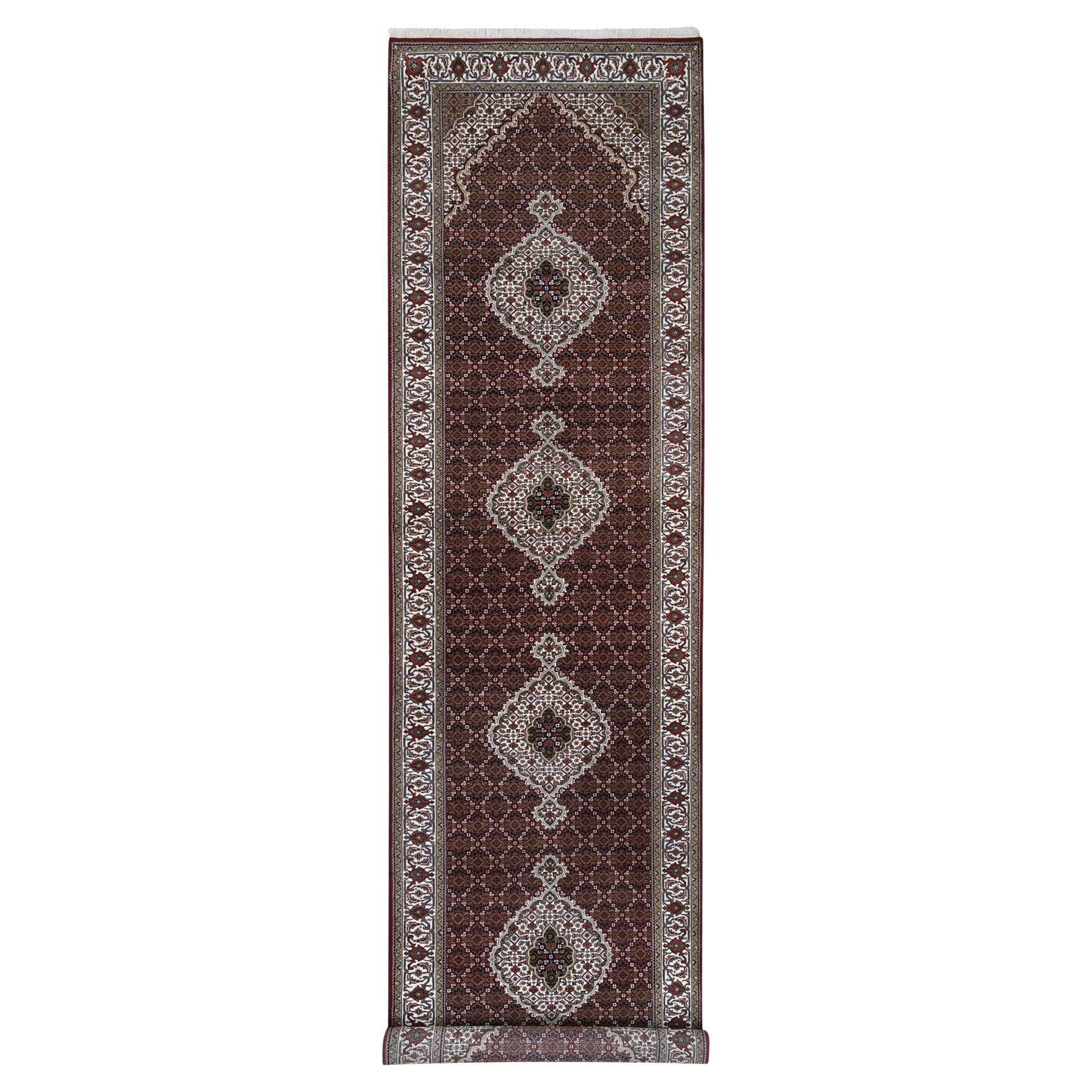 4'1"x16' Burnt Red Tabriz Mahi Wool Hand Knotted Wide XL Runner Rug For Sale