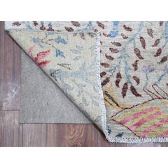 4'1"x16' Gray Birds Paradise Peshawar Hand Knotted Wide Runner Oriental Rug