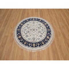 4'1"x4'1" Ivory Hand Knotted Wool and Silk Nain All Over Design Round Rug