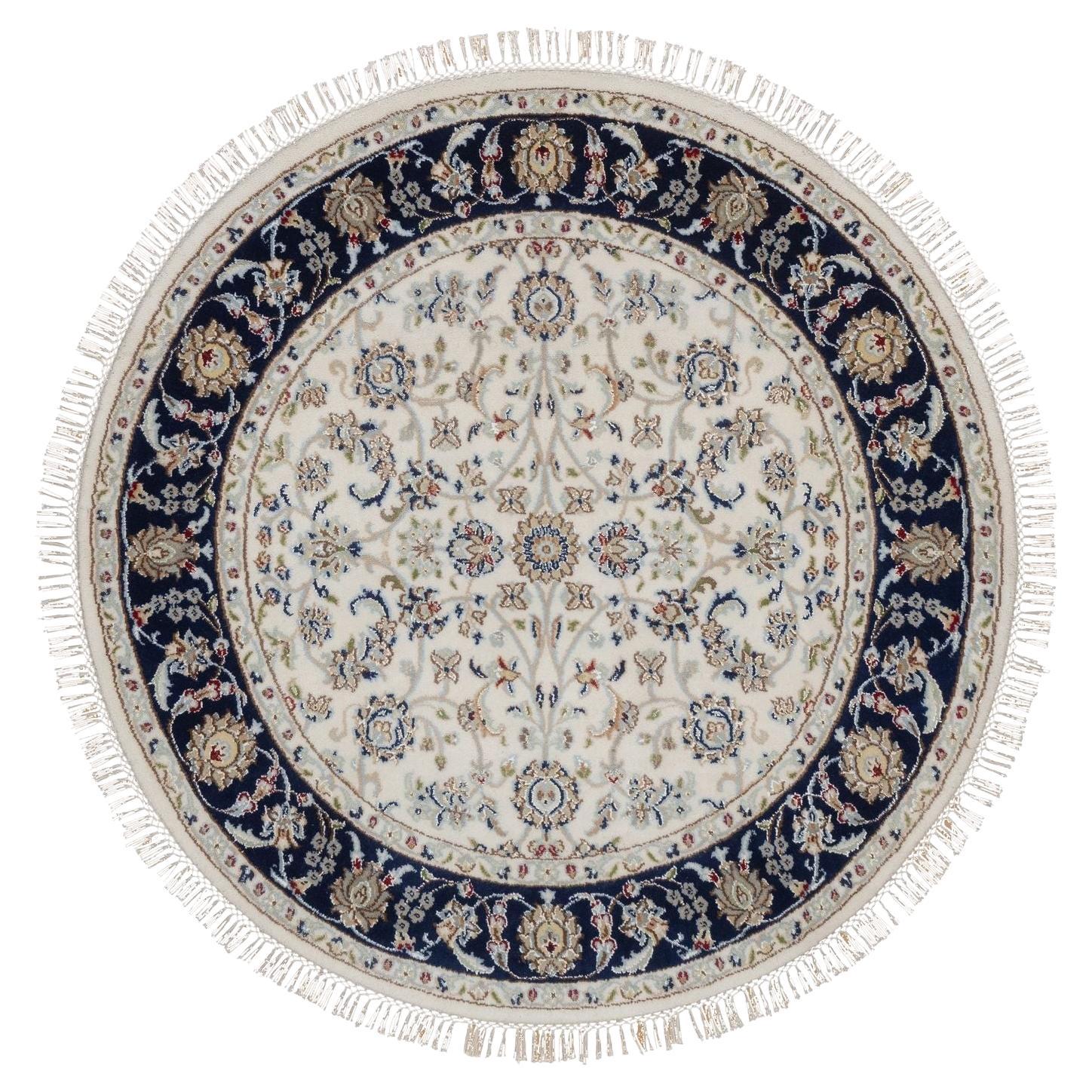 4
1 "x4
1" Elfenbein handgeknüpft Wolle und Seide Nain All Over Design Runde Teppich