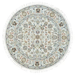 4
1"x4
1" Powder White, Hand Knotted, Nain Design, 250 KPSI Wool Round Rug