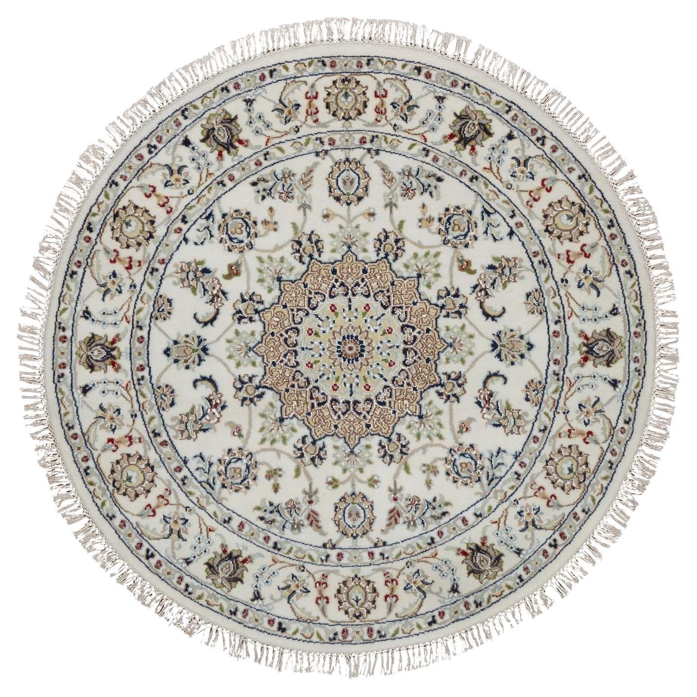 4
1 "x4
1" Powder White Nain Wolle
Seide Hand geknüpft Runde Orientteppich