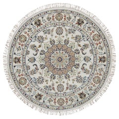 4
1 "x4
1" Powder White Nain Wolle
Seide Hand geknüpft Runde Orientteppich