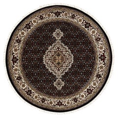 Tappeto Tabriz Mahi 250 KPSI in lana annodato a mano 4'1 "x4'1" Rich Black Tabriz Mahi 250 KPSI