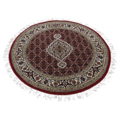 4'1"x4'1" Vermilion Red, Tabriz Mahi, Pure Wool, Hand Knotted, Round Rug