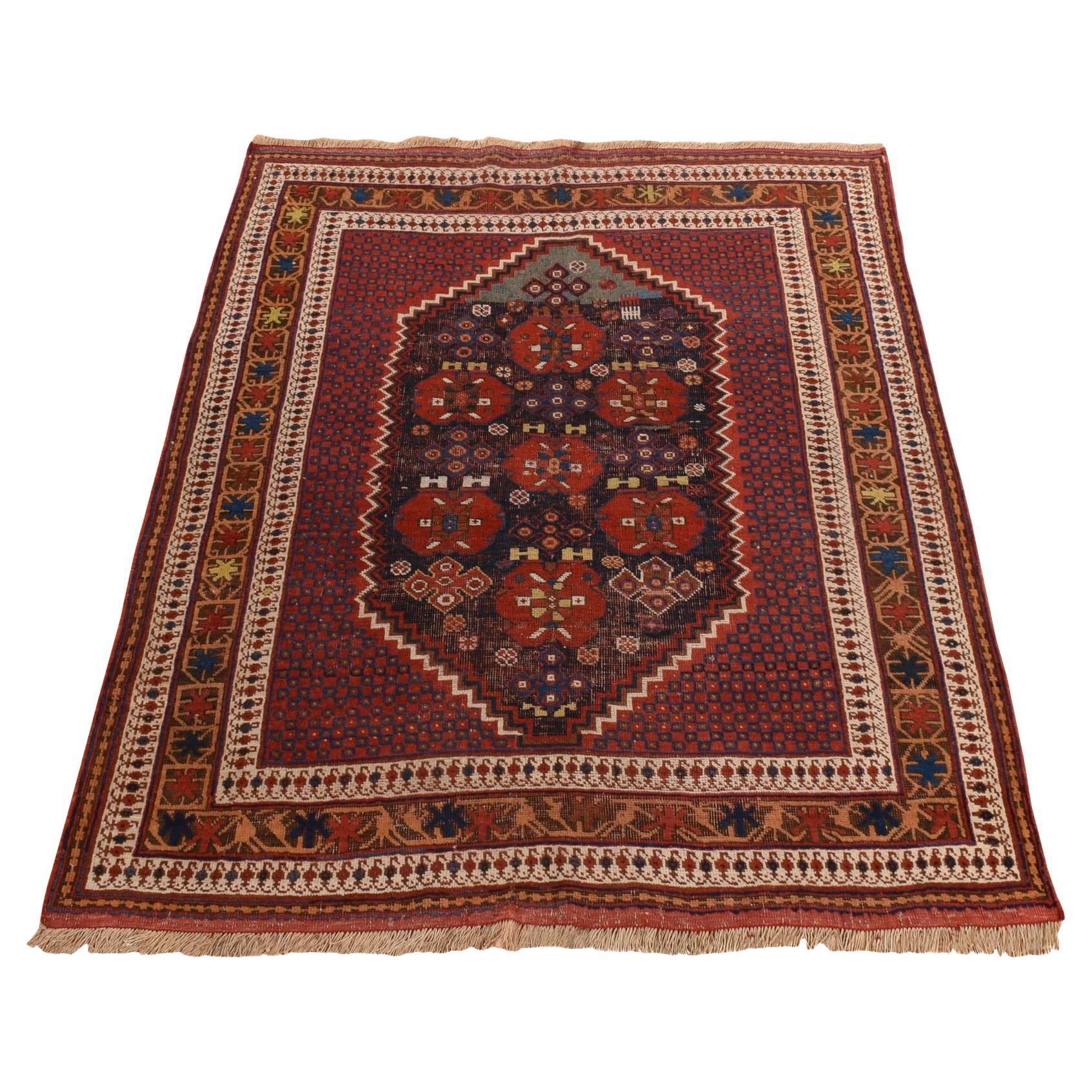 4'1 "x5' Bleu antique persan Afshar Clean Laine noué à la main Tapis Squarish
