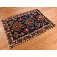 4'1 "x5'10" Antigua Alfombra Persa del Noroeste Yale Azul 100% Lana Anudada a Mano 1900s