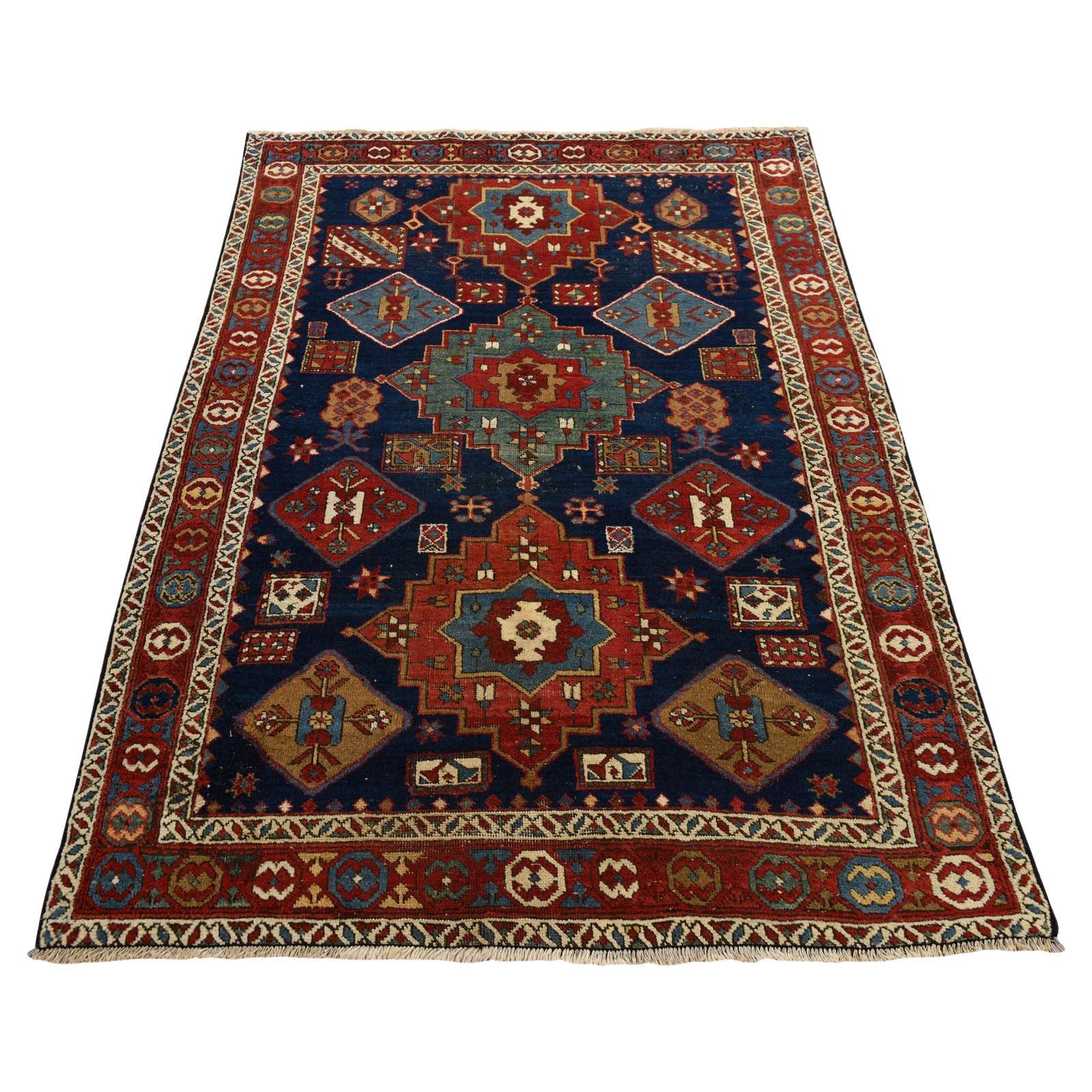 4'1 "x5'10" Antike Nord-West Persisch Yale Blau 100% Wolle Hand geknüpft 1900s Teppich