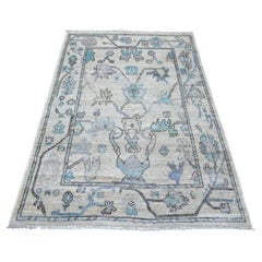 4'1"x5'10" Beige Afghan Angora Oushak All Over Design Hand Knotted Pure Wool Rug