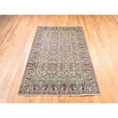 4'1"x5'10" Brown Vintage Persian Ghom Flower Design Pure Wool Hand Knotted Rug