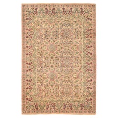 4'1"x5'10" Brown Vintage Persian Ghom Flower Design Pure Wool Hand Knotted Rug
