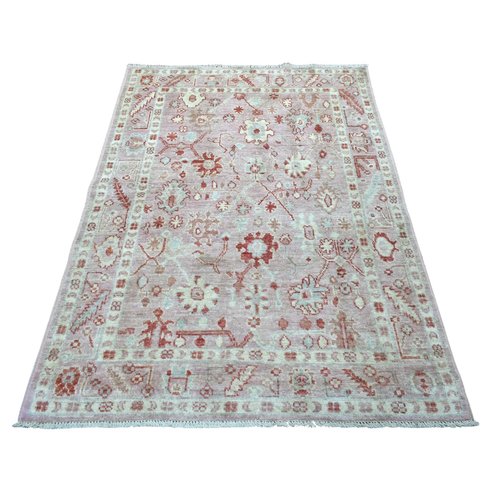 4
1 "x5
10" Korallenrosa Afghanischer Angora Oushak Handgeknüpfter und reiner Wollteppich