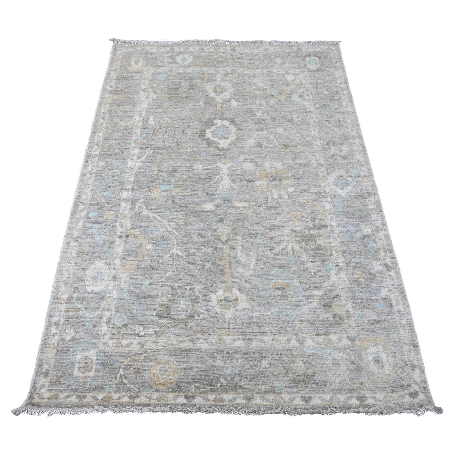 4'1 "x5'10" Fossilgrau Handgeknüpfter Afghanischer Angora Oushak Reine Wolle Orientteppich