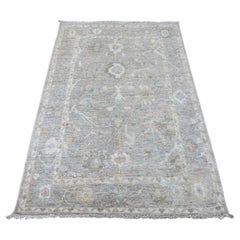 4'1 "x5'10" Fossilgrau Handgeknüpfter Afghanischer Angora Oushak Reine Wolle Orientteppich