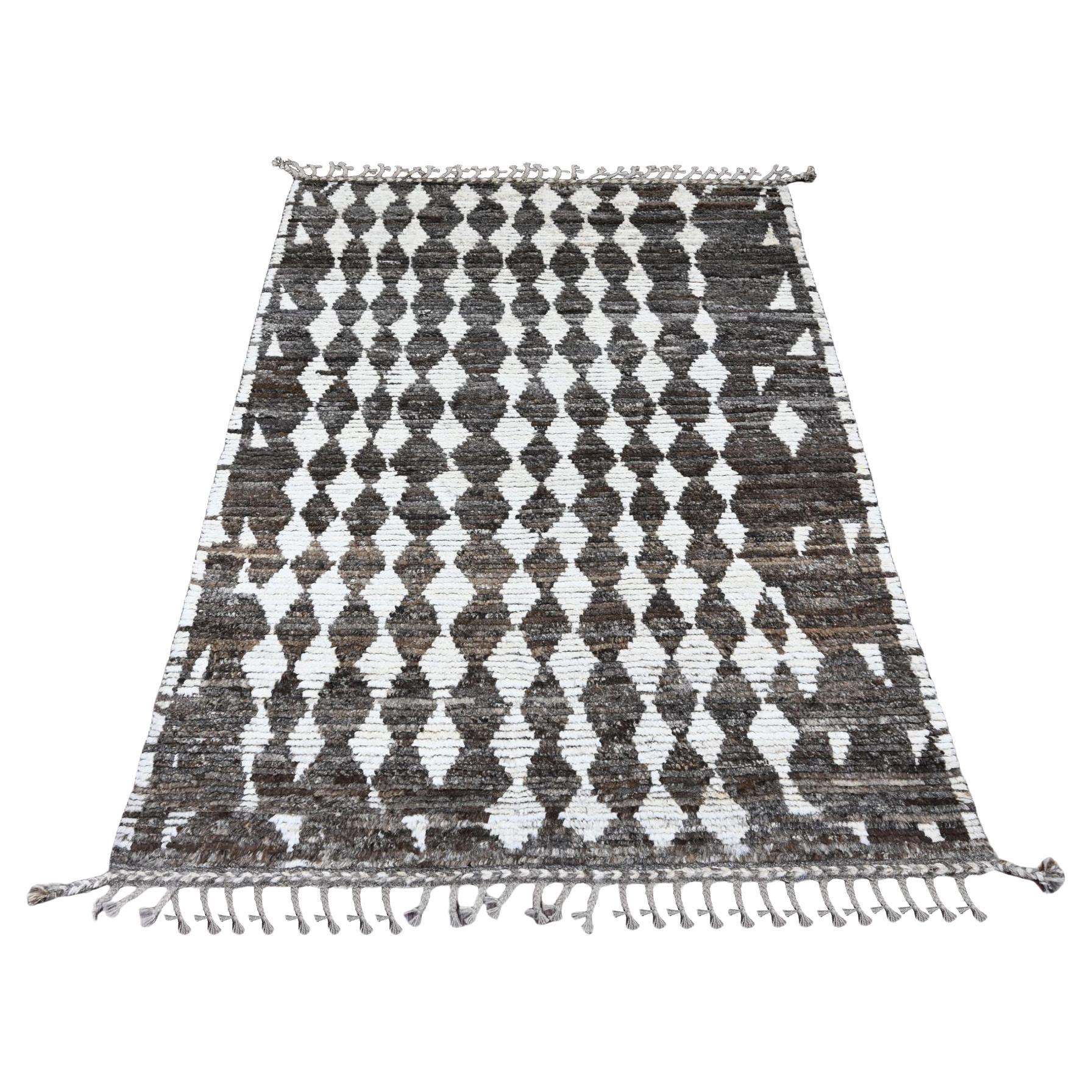 4
1 "x5
6" Marrone Moroccan Weave Geometric Pattern Soft Wool Hand Knots Rugs