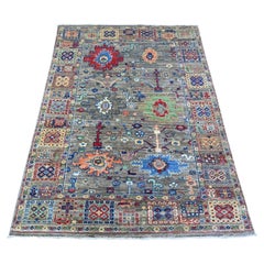 4'1 "x5'7" Gris Hielo Colección Aryana Diseño Mahal Alfombra Oriental de Lana Anudada a Mano
