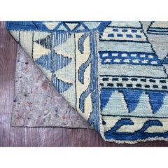 4'1"x5'8" Blue Anatolian Village Inspired Patchwork Design Hand Knotted Wool Rug