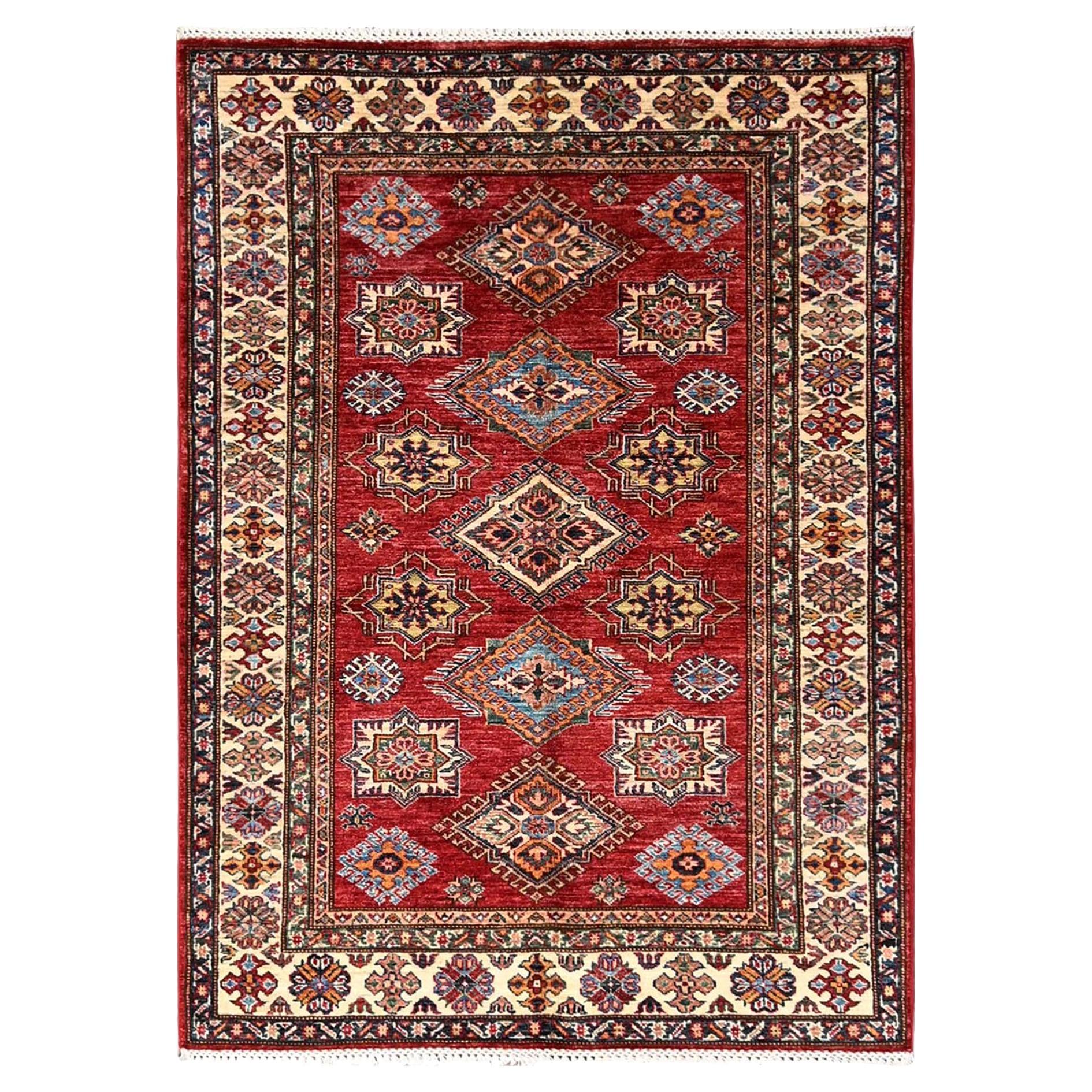 4
1"x5
8" Red Afghan Super Kazak Medallions Design Hand Knotted Pure Wool Rug